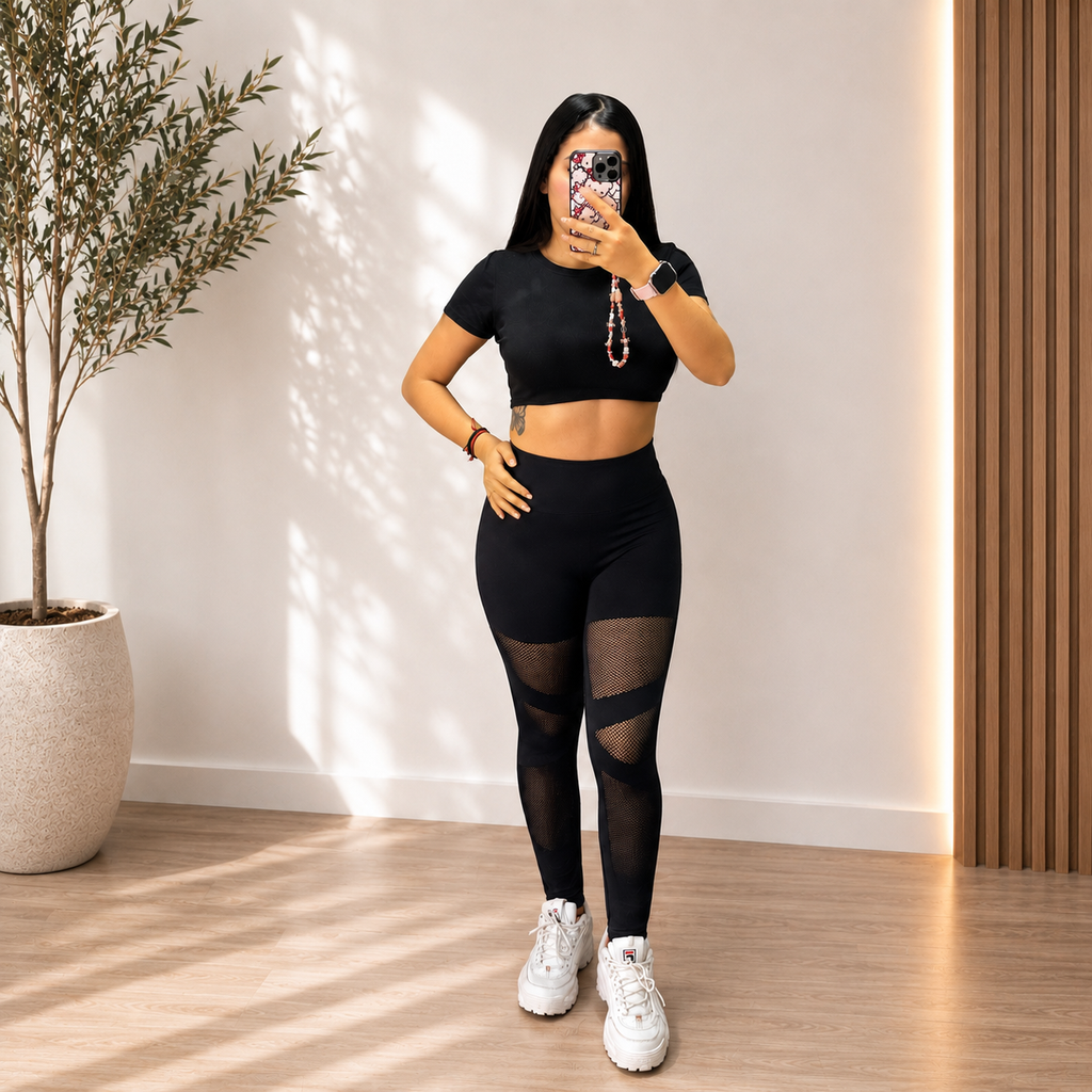 Calza Push Up Negra Transparencka