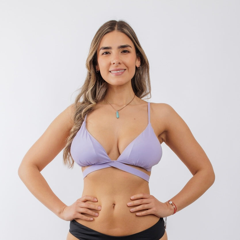 Bikini AMANDA - Lila tipo sostén triangulo lazos