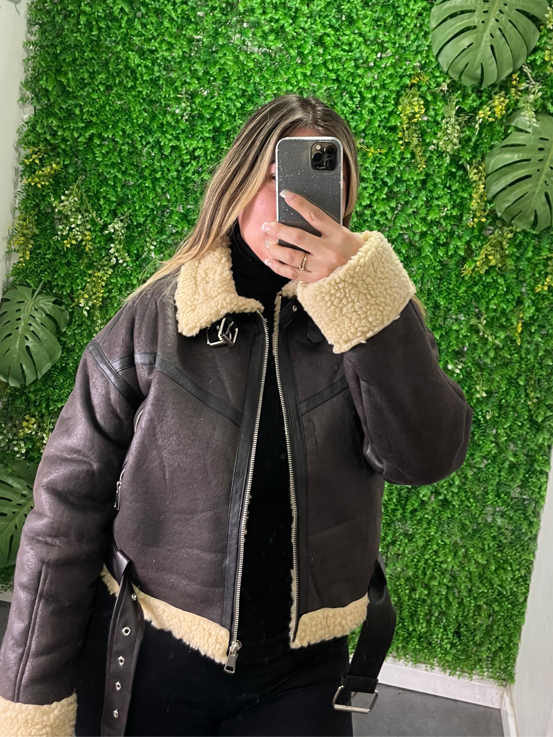 Chaqueta aviadora corta cafe