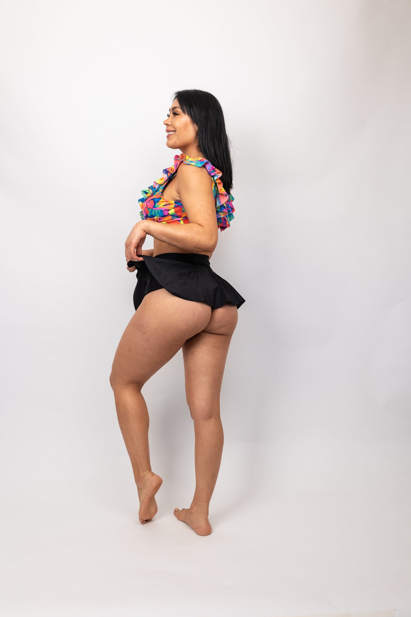 Falda Corta con pretina Culote Tiro Alto Negra Standar