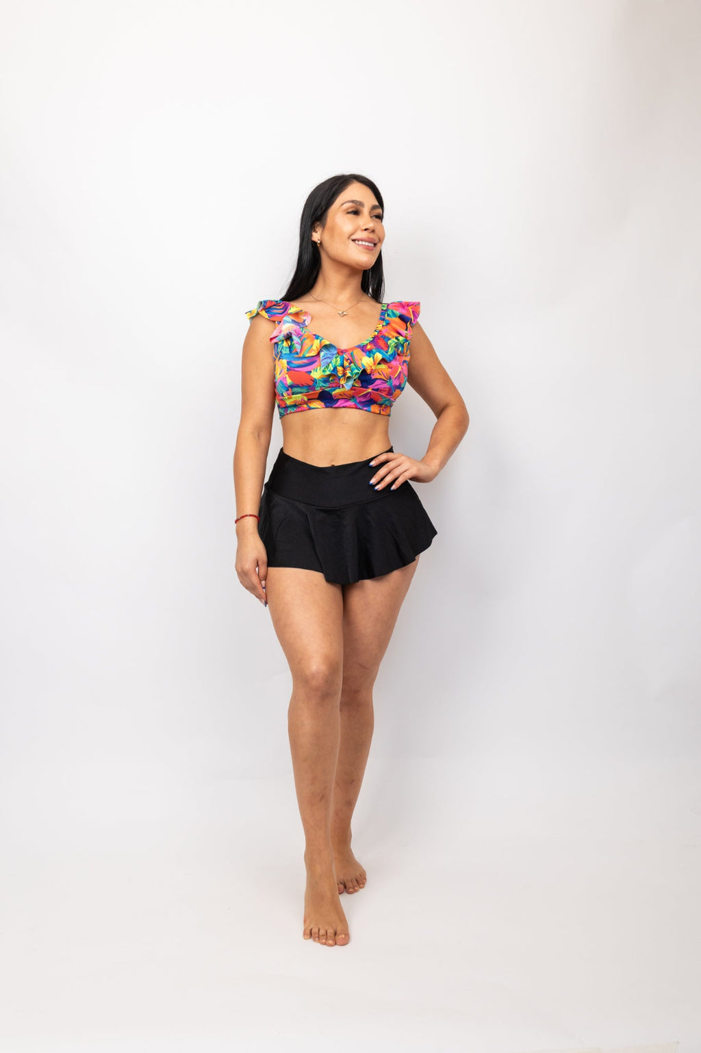 Mini Falda Culote con pretina Tiro Alto Negra Standar